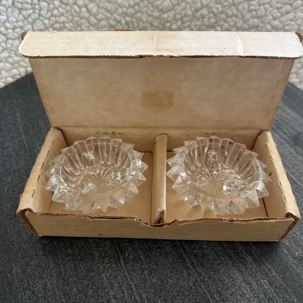 Fostoria American Lead‎ Crystal Candle Holders Starburst MCM Original Box